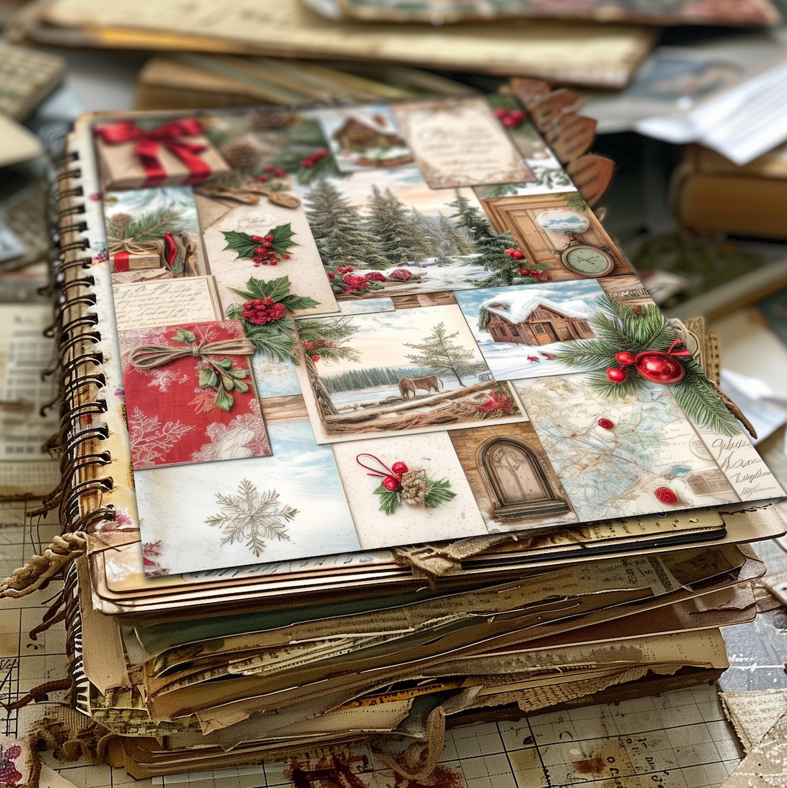 Vintage Christmas Junk Journal Kit, Printable Ephemera, Digital ...