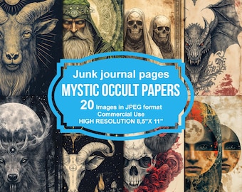 Páginas imprimibles de diarios antiguos místicos y ocultos, kit imprimible para álbumes de recortes, papel imprimible, collage digital, descarga instantánea