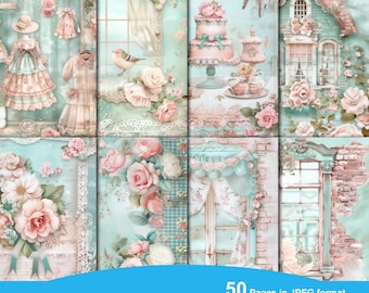 Afdrukbare pagina's Shabby Chic Junk Journal, Junk Journal Kit, Afdrukbare plakboek, Afdrukbaar papier, Digitale collage, Instant Download