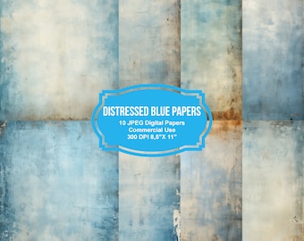 Distressed Blue Digital Junk Journal Papers, Watercolor Printables, Blue Digital Paper, Vintage Blue Junk Journal Kit, Digital Download