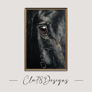 Peinture d&#39;art murale cheval noir antique - paysage rustique sombre et maussade vintage ferme oeuvre d&#39;art imprimable, peinture à l&#39;huile, déco académique sombre