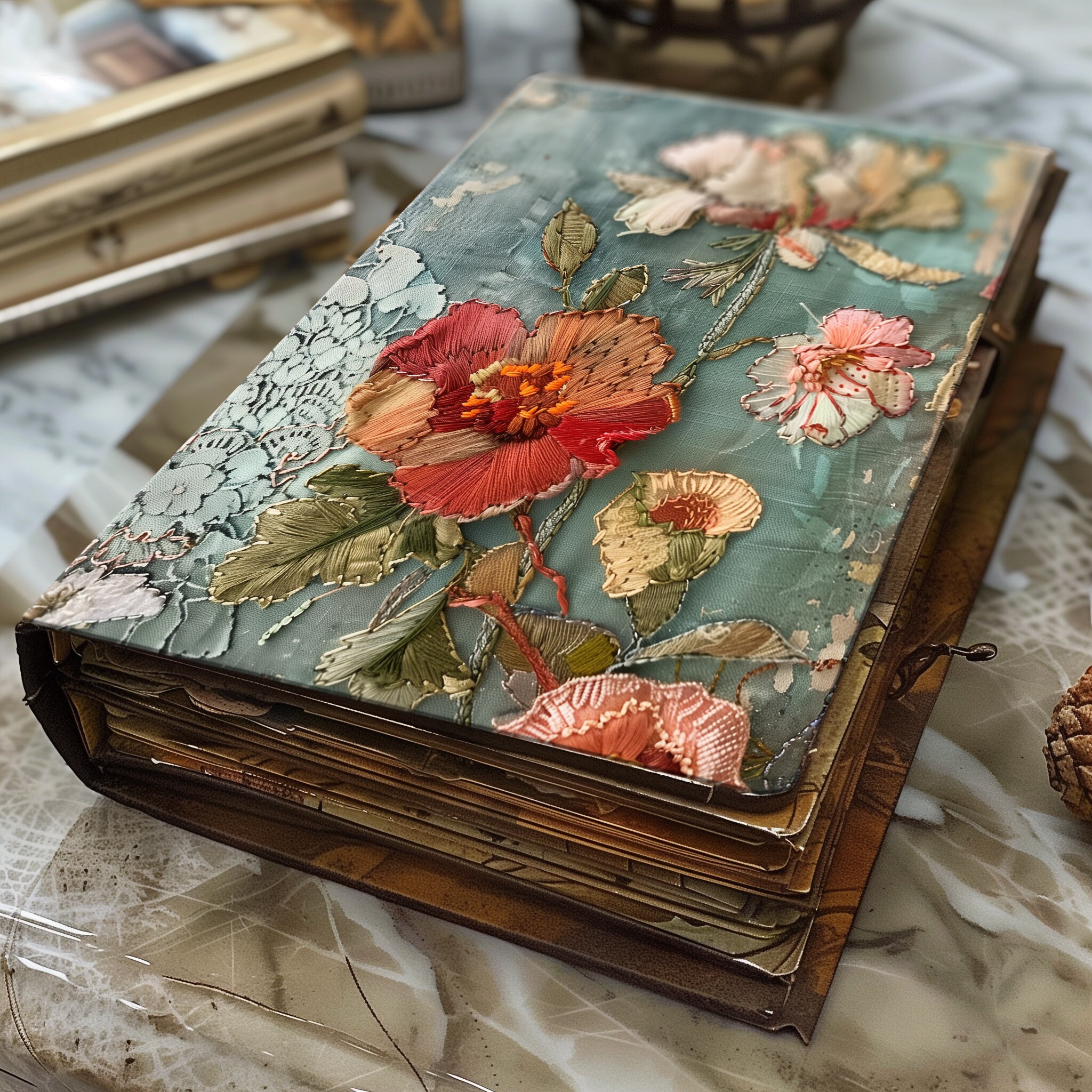 junkjournal【fleur】 Embroidered Flower Junk Journal Printable Pages, Junk Journal Kit
