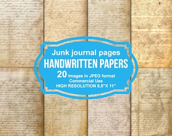 Handwritten Old Junk Journal Printable Pages, Junk Journal Kit, Scrapbook printable, Printable Paper, Digital Collage, Instant Download