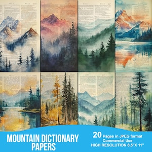 Set di stampe artistiche di Mountain Dictionary Papers, stampa di un albero di pino, poster di un albero di pino, stampa di un paesaggio di rami di pino, decorazione di montagna