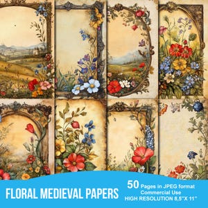 Vintage Medieval Illuminated Manuscript Frame Journal Pages