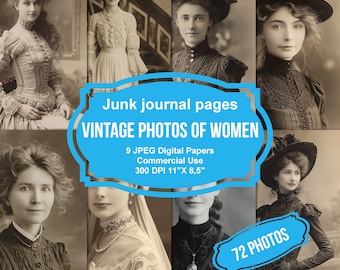 Vintage Photos of Women, 70+ pc, digital junk journal ephemera, printable antique photos, scrapbook kit, collage sheet, victorian portrait