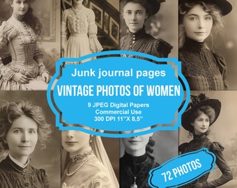 Vintage Photos of Women, 70+ pc, digital junk journal ephemera, printable antique photos, scrapbook kit, collage sheet, victorian portrait