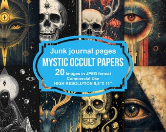 Páginas imprimibles de diarios antiguos místicos y ocultos, kit imprimible para álbumes de recortes, papel imprimible, collage digital, descarga instantánea