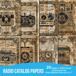 Vintage Radio Katalogseiten, druckbares antikes Junk Journal Papier, digitale Collage Sheet, alte Journaling Ephemera, 1900's Scrapbook Kit
