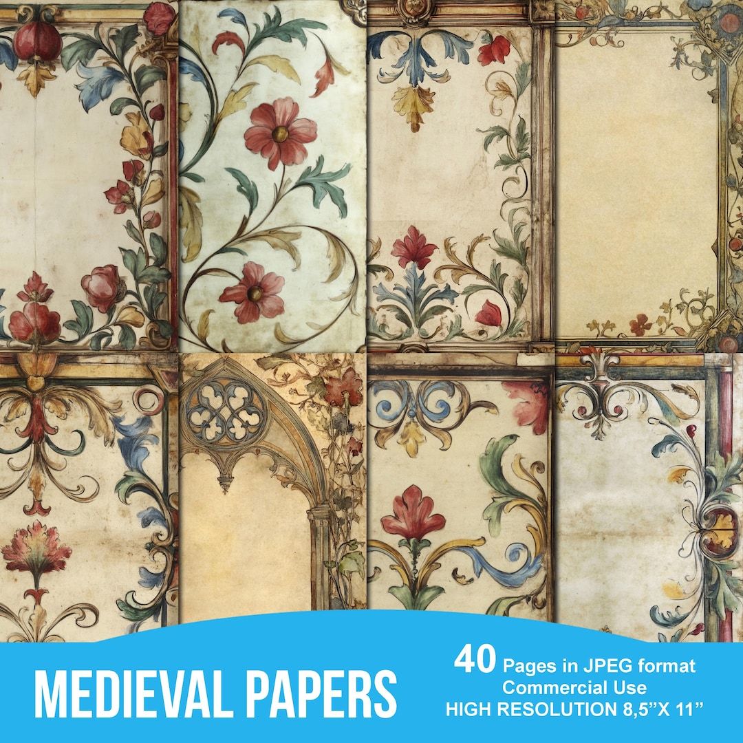 Vintage Medieval Illuminated Manuscript Junk Journal Pages, Printable ...