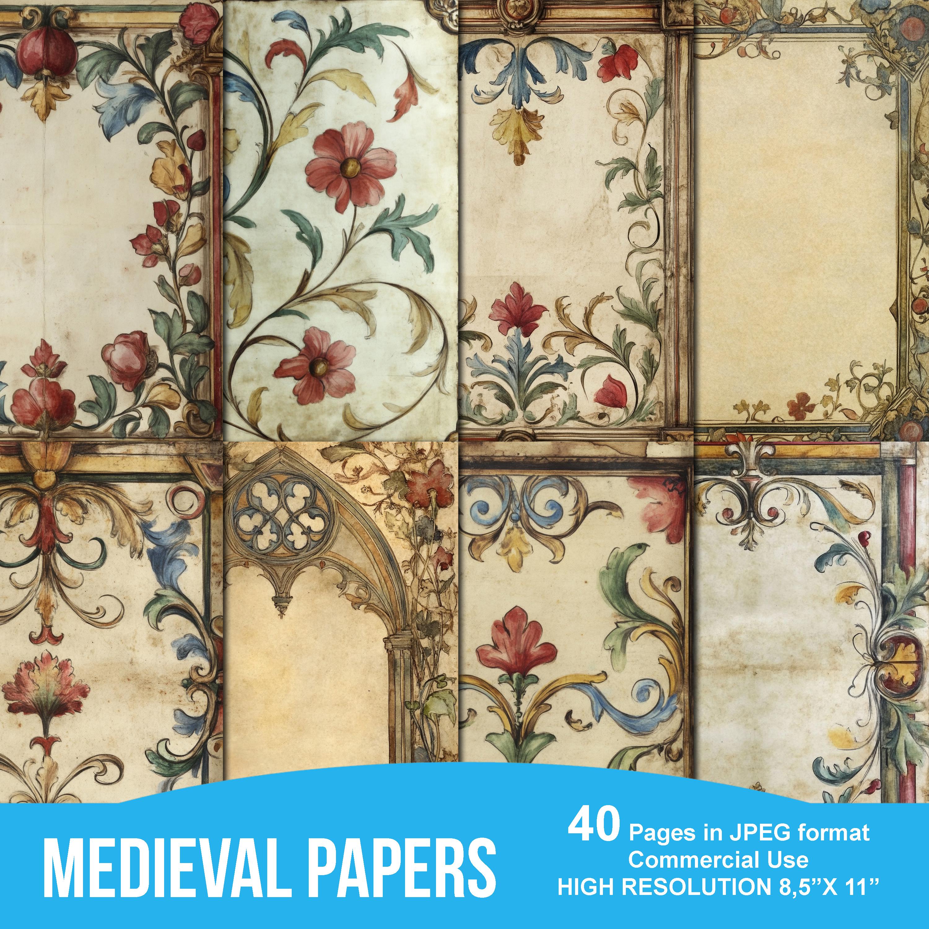 Vintage Medieval Illuminated Manuscript Junk Journal Pages, Printable ...
