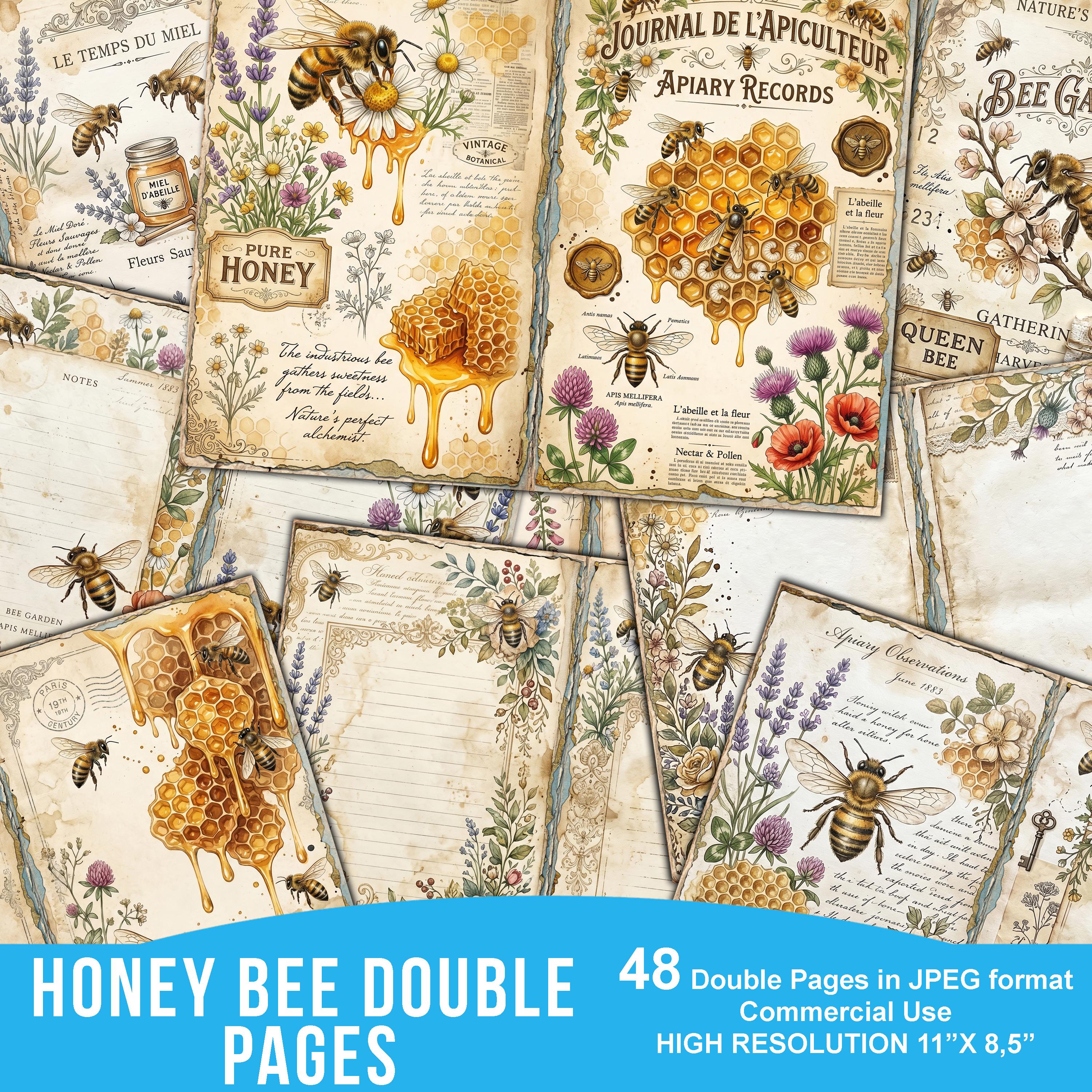 Vintage Bee Junk Journal Pages | Rustic Apiary Double Spread ...