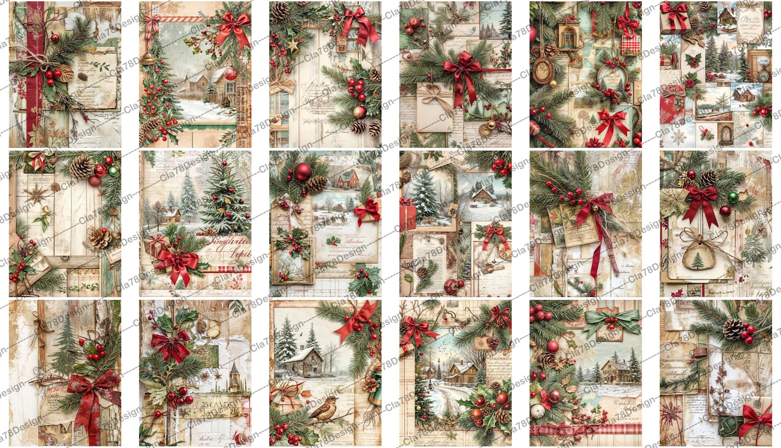 Vintage Christmas Junk Journal Kit, Printable Ephemera, Digital ...