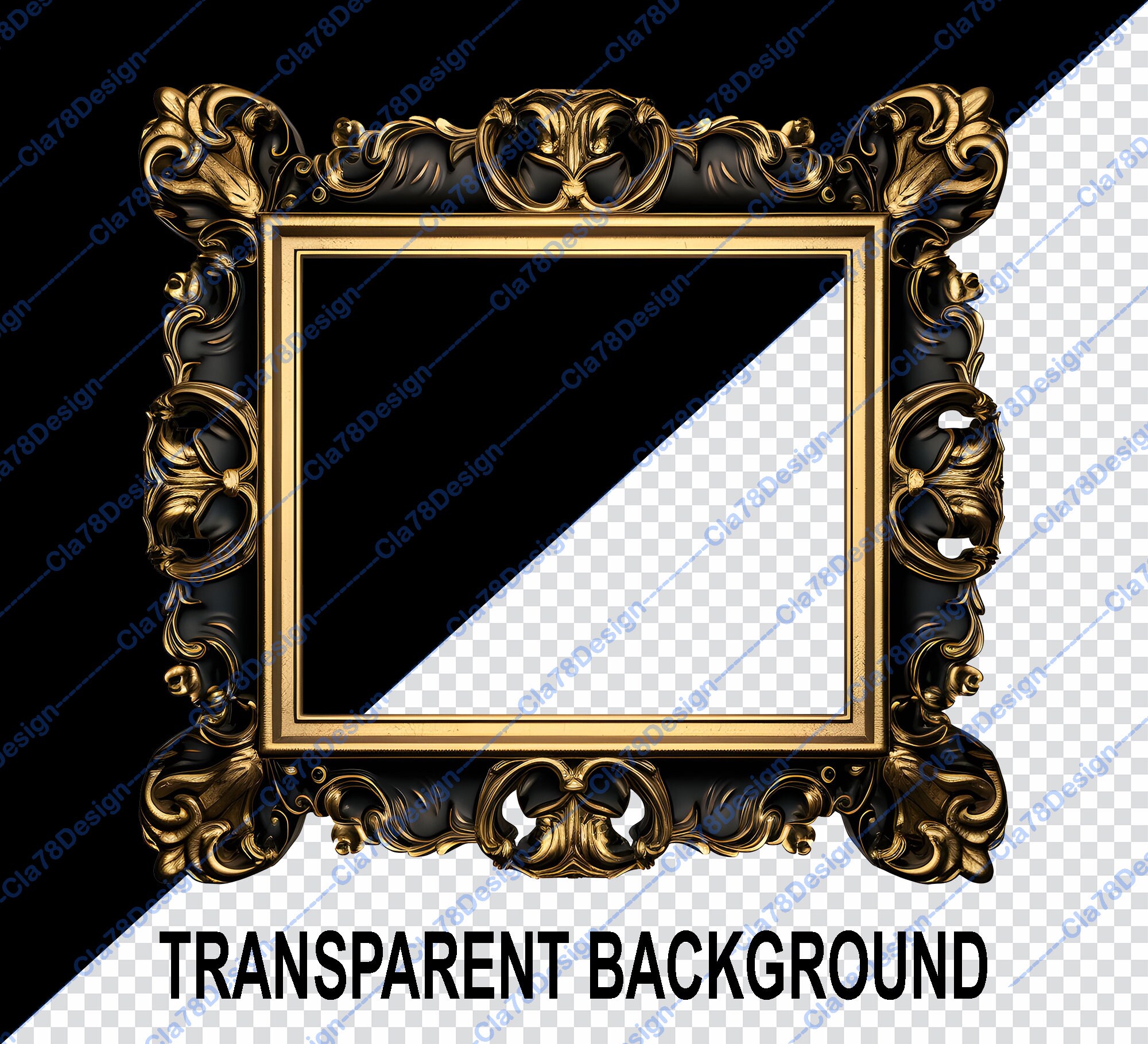 Black and Gold Frames Clipart - Rococo and Baroque Vintage Clip Art for ...