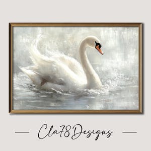 Stampa murale "Lago dei cigni bianchi" - Elegante stampa digitale per un arredamento tranquillo, poster minimalista sulla natura, serena stampa di animali.