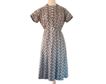 30s / 40s Cotton Day Dress in Cool Abstract Print L/XL