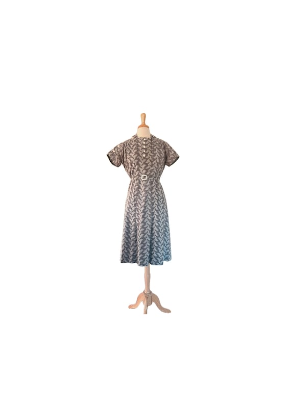 30s / 40s Cotton Day Dress in Cool Abstract Print 