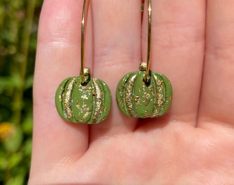 Green Pumpkin Earrings: Polymer Clay Halloween Jewelry