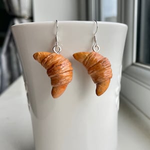 Croissant Earrings: Handmade Polymer Clay Sterling Silver Food Jewelry