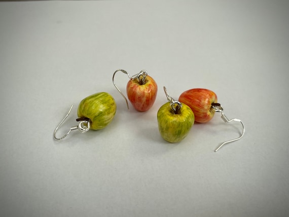 Apple Earrings Realistic Polymer Clay Sterling Silver