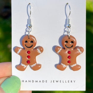 Gingerbread Man Christmas Earrings: Polymer Clay Festive Jewelry
