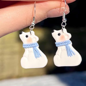 Polar Bear Earrings: Polymer Clay Christmas Jewelry