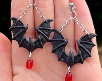 Spooky Bat Earrings: polymer clay halloween jewelry