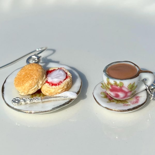 Handmade Polymer Clay Tea and Scone Earrings: Quirky Food Jewelry