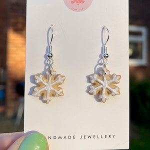 Snowflake Cookie Earrings: Christmas Polymer Clay Jewelry
