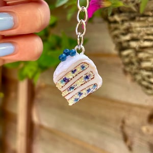 Polymer Clay Blueberry Cake Keyring: Food Jewelry Charm