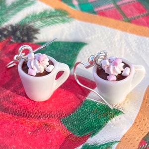 Hot Chocolate Christmas Earrings: Polymer Clay, Sterling Silver Hooks