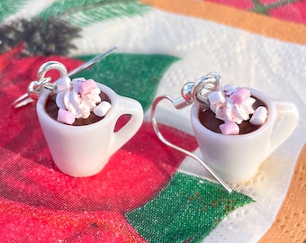 Hot Chocolate Christmas Earrings: Polymer Clay, Sterling Silver Hooks
