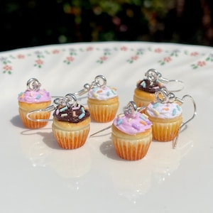 Polymer Clay Cupcake Earrings: Sterling Silver Hooks, Food Jewelry