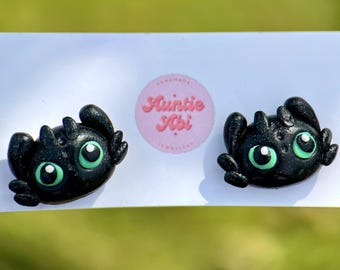Handmade Toothless Stud Earrings, Night Fury Jewelry