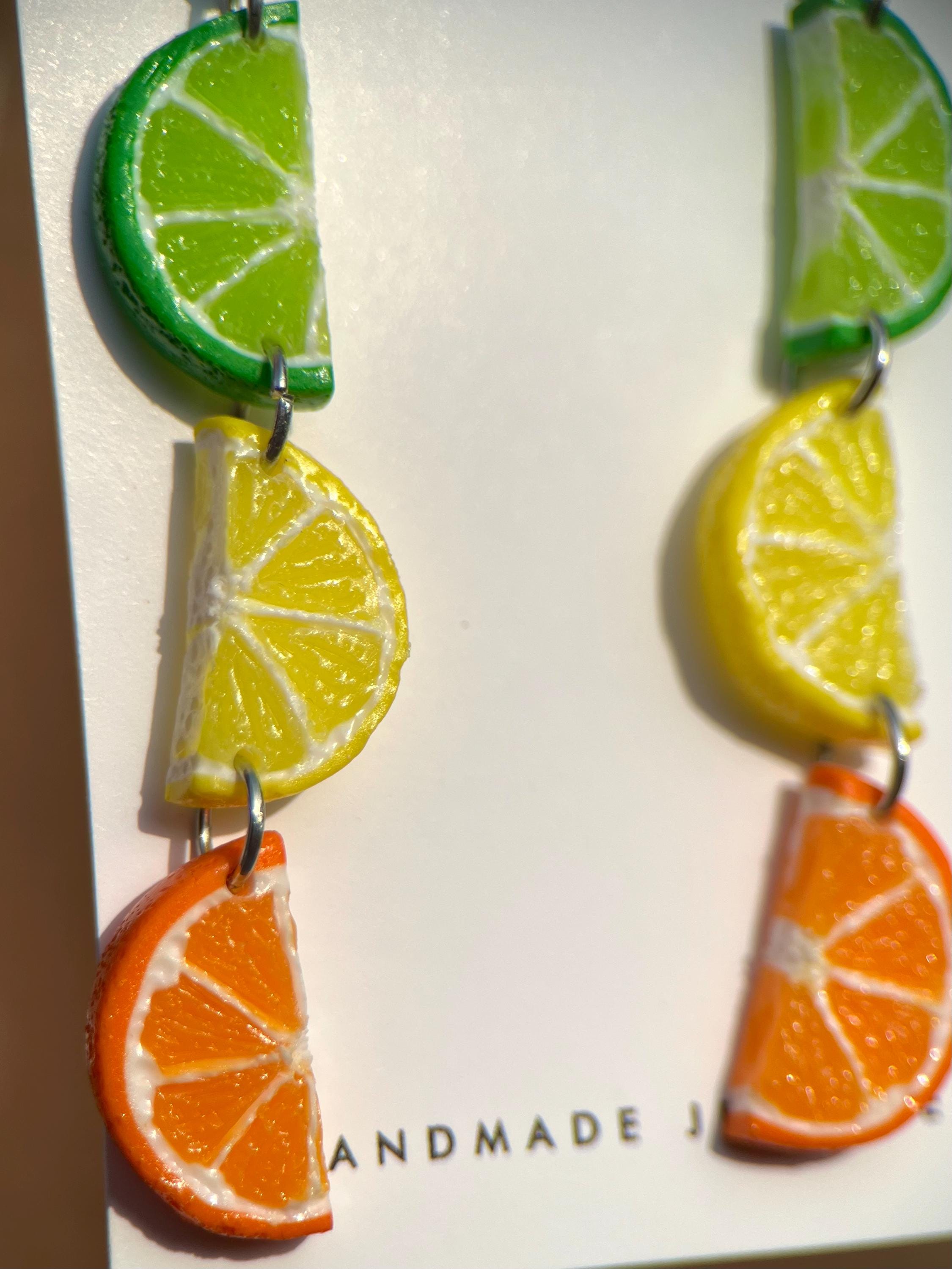 Orecchini Pendenti A Fetta Di Limone E Arancia 3D, Ipoallergenici In Lega E Resina, Gioielli Divertenti Frutta Per Donna E Ragazza, 61x21 Mm