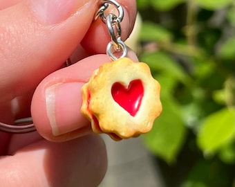 Jammie Dodger Keyring: Handmade Polymer Clay Food Keychain
