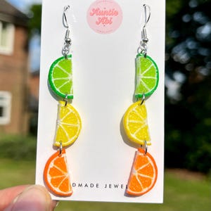 Fruit Slice Earrings, Lime earrings, lemon earrings, orange earrings, fruit earrings, fruit jewelry, unique earrings, food earrings