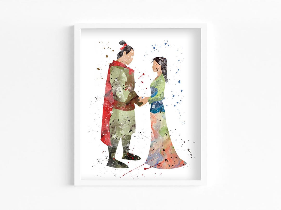 Mulan and Li Shang Watercolor Print, Disney Digital Painting, Home Wall ...