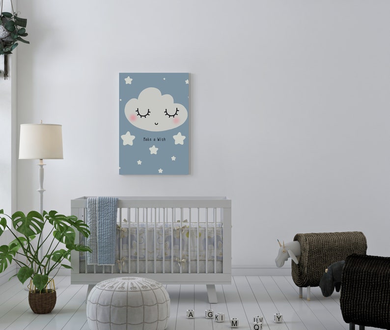 Make a Wish Cloud Picture Artwork for Holiday Gift Kids Children Nursery Baby Newborn Room CYV040 Cute Kawaii Art Digital Print