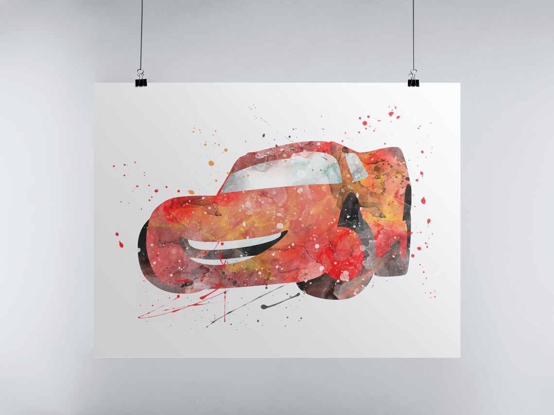 Lightning Mcqueen Watercolor Prints Cars Disney Arts Wall - Etsy