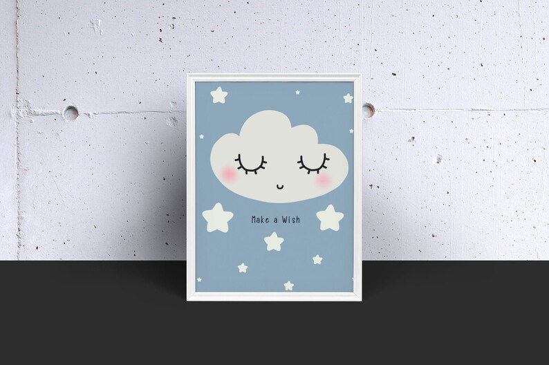 Make a Wish Cloud Picture Artwork for Holiday Gift Kids Children Nursery Baby Newborn Room CYV040 Cute Kawaii Art Digital Print