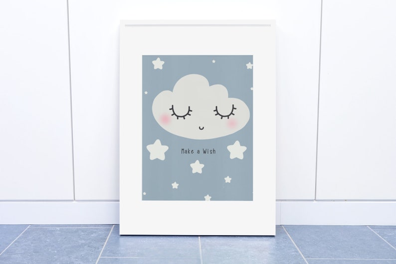 Make a Wish Cloud Picture Artwork for Holiday Gift Kids Children Nursery Baby Newborn Room CYV040 Cute Kawaii Art Digital Print