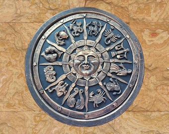 Handbemaltes Sternzeichen-Rad, Wanddekor: Astrologie-Kunst (40,5 cm)