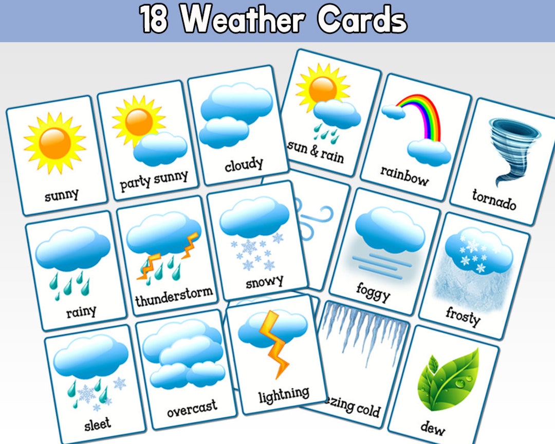 18 Weather Cards Weather Flashcards INSTANT DOWNLOAD Etsy