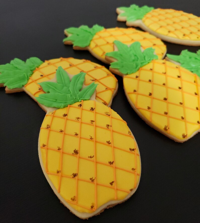 Pineapple Decorated Cookies Birthday Cookies Fruit Cookies Etsy