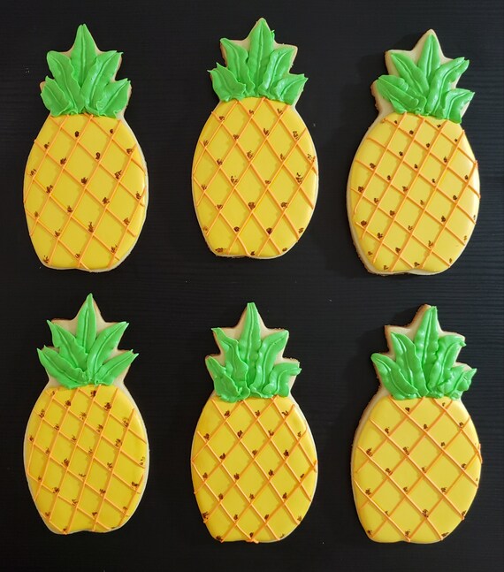 Pineapple Decorated Cookies Birthday Cookies Fruit Cookies Etsy