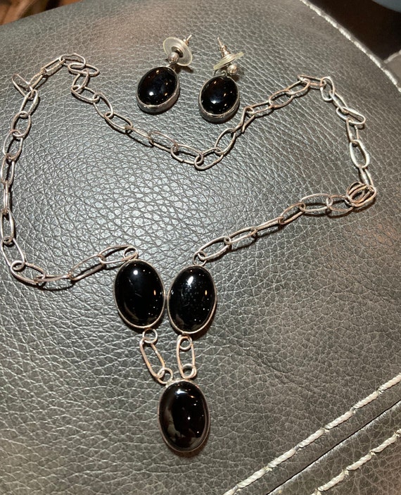 Vintage Black Onyx Necklace and Earring set