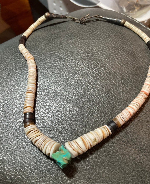Navajo Shell and Turquoise Nugget necklace 17"