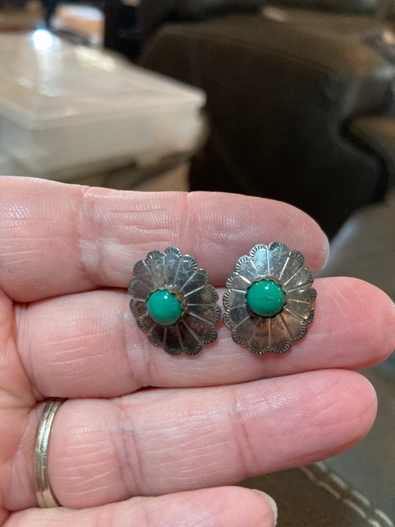 Vintage Sterling and Turquoise Concho Earring Jac… - image 1