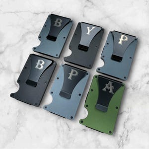 Billetera minimalista de metal personalizada, regalo para hombres, billetera grabada, billetera para tarjetas, clip para billetes, bloqueo RFID, billetera personalizada, regalo para novio